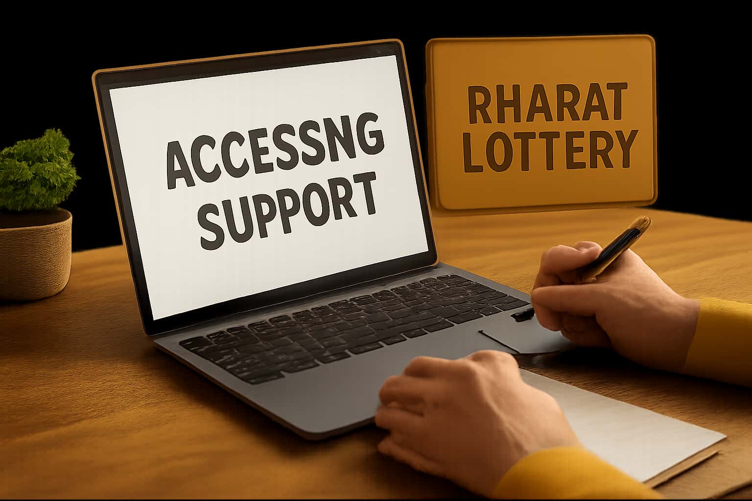 An informational scene illustrating Accessing Bharat Lottery Support with relevant text.