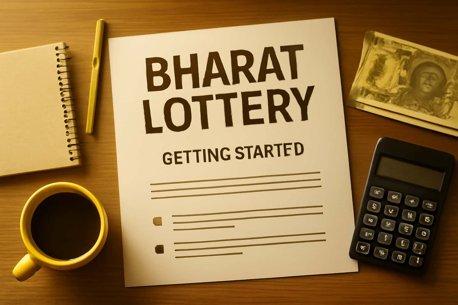 An informational scene showcasing the Bharat Lottery platform with a focus on user guidance.
